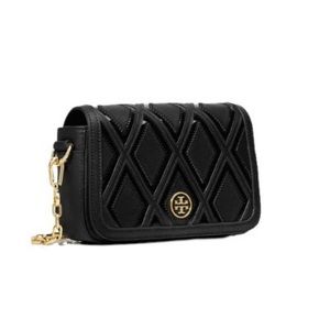 Tory Burch Black Women Rare Mini Leather Adjustable Crossbody Gold Chain Handbag